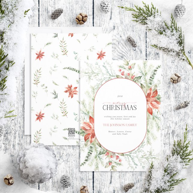 Modern Arch Poinsettia Berry God jul Holid Julkort (Skapare uppladdad)