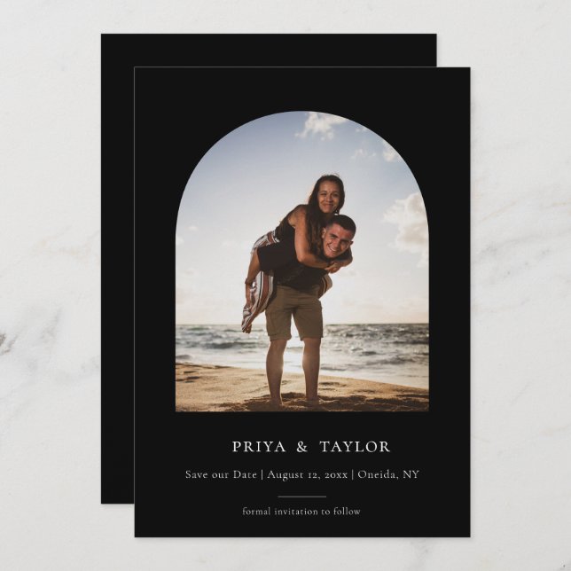 Modern Arch Ram - platt spara datumfoto-kortet Spara Datumet (Fram/baksida)