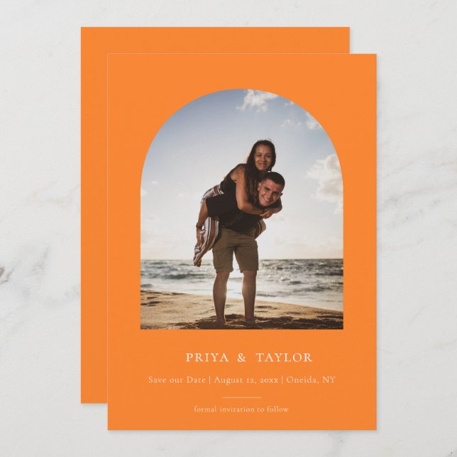 Modern Arch Ram - platt spara datumfoto-kortet Spara Datumet (Fram/baksida)