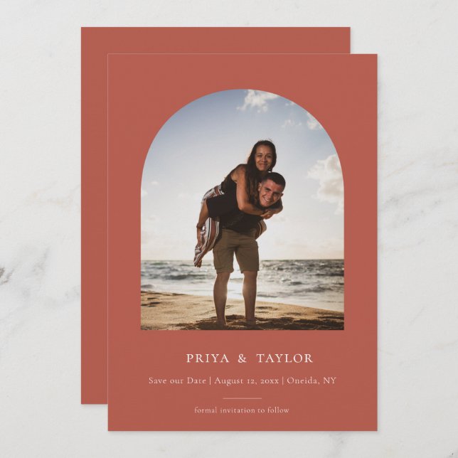 Modern Arch Ram - platt spara datumfoto-kortet Spara Datumet (Fram/baksida)