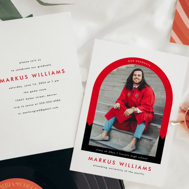 Modern Arch Red School Färg Studentfest Inbjudningar (Skapare uppladdad)