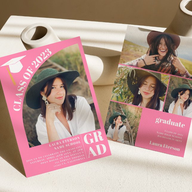 Modern Arch rosa 5 foton studenten Inbjudningar (Skapare uppladdad)