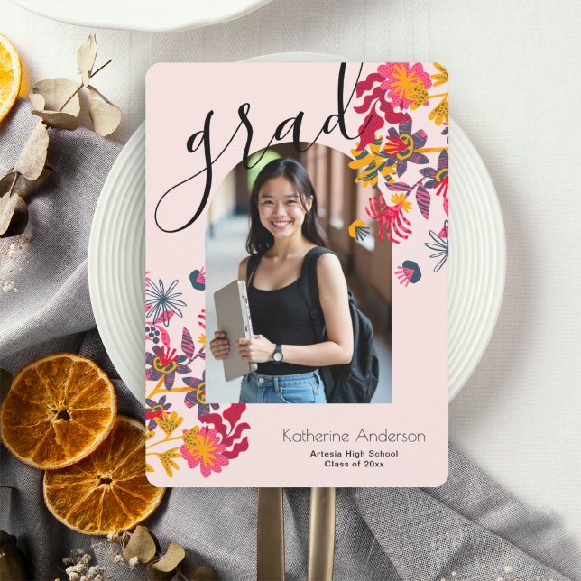 Modern Arch Rosa Blommigt Photo Studentfest Inbjudningar (Skapare uppladdad)