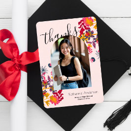 Modern Arch Rosa Blommigt Photo Studentfest Tack Kort