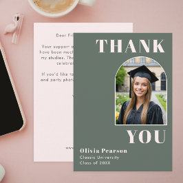 Modern Arch Sage Green and Pink Photo Graduation Tack Kort