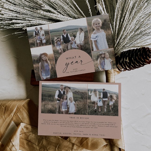 Modern Arch Salmon Multi Photo Family - vilket år Julkort (Skapare uppladdad)