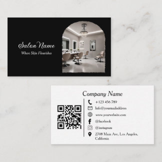 Modern Arch Salon Spa QR Code Black White Visitkort