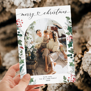 Modern Arch Shape Photo Red jul Card Julkort