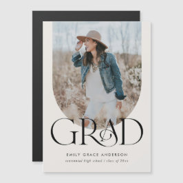 Modern Arch Simple Boho Three Photo Studenten Mag Magnetisk Inbjudningskort