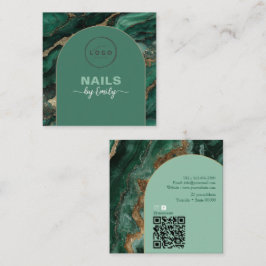 Modern Arch Smaragdgrön och Guld Qr Code Marmor Fyrkantigt Visitkort