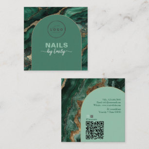 Modern Arch Smaragdgrön och Guld Qr Code Marmor Fyrkantigt Visitkort