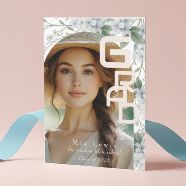 Modern Arch Soft Blue Hydrangeas Graduation Photo Meddelande (Skapare uppladdad)