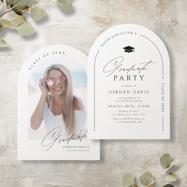 Modern Arch Studenten med enkel Elegant Inbjudningar (Simple Elegant Script Modern Arch Graduation Invitation)