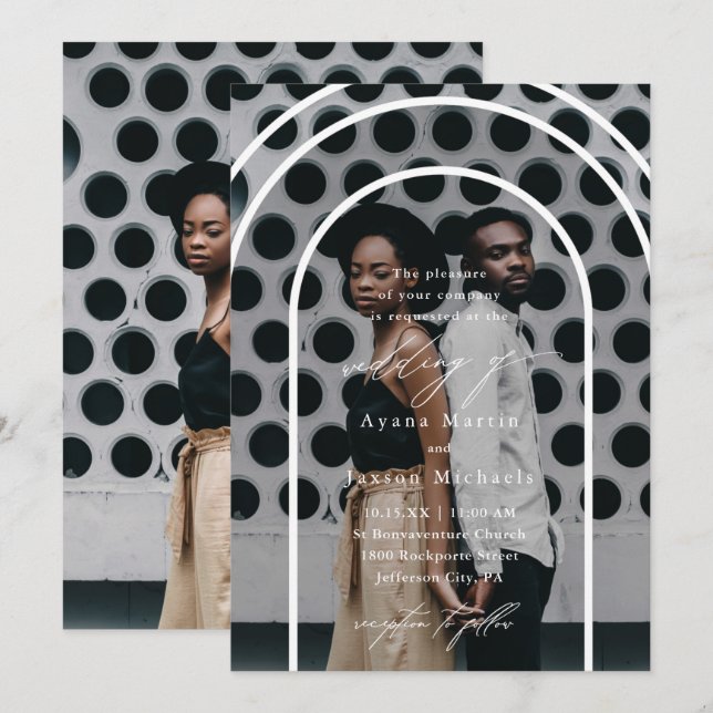 Modern Arch Two Photo Bröllop Inbjudningar (Fram/baksida)