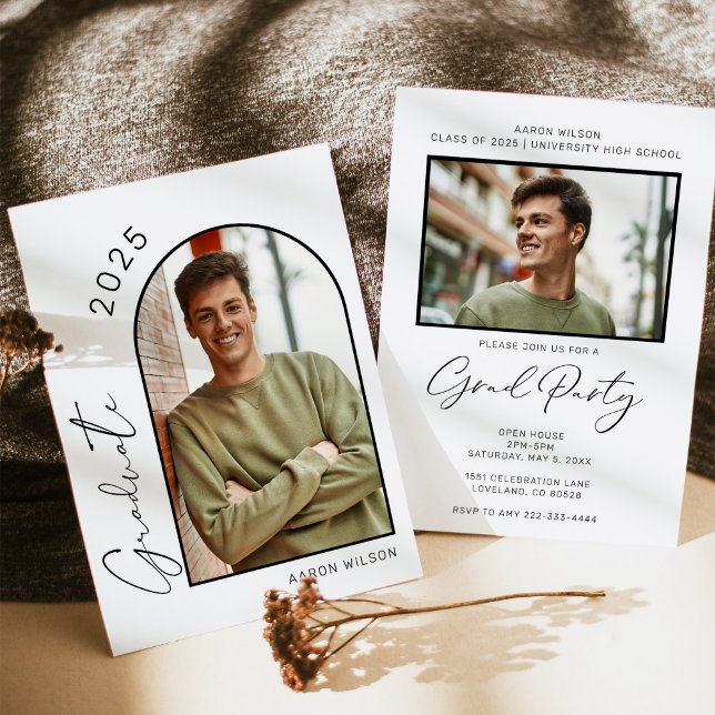 Modern Arch Two Photo Studentfest Inbjudningar (Skapare uppladdad)