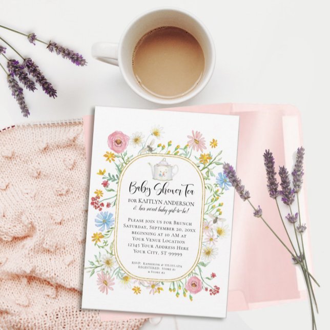 Modern Arch WildblommBlommigt Bees Tea Party Girl Inbjudningar (Skapare uppladdad)