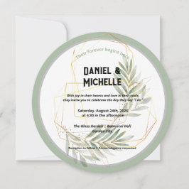 Modern arched Black Guld Bröllop Botanical Theme Inbjudningar