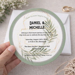 Modern arched Black Guld Bröllop Botanical Theme Inbjudningar