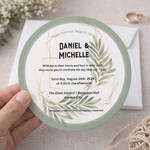 Modern arched Black Guld Bröllop Botanical Theme Inbjudningar