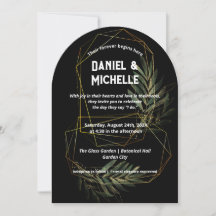 Modern arched Black Guld Bröllop Botanical Theme