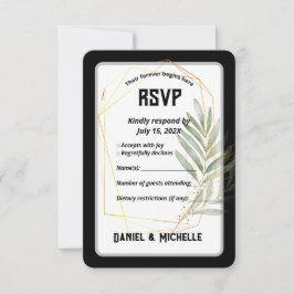 Modern arched Black Guld Bröllop Botanical Theme OSA Kort