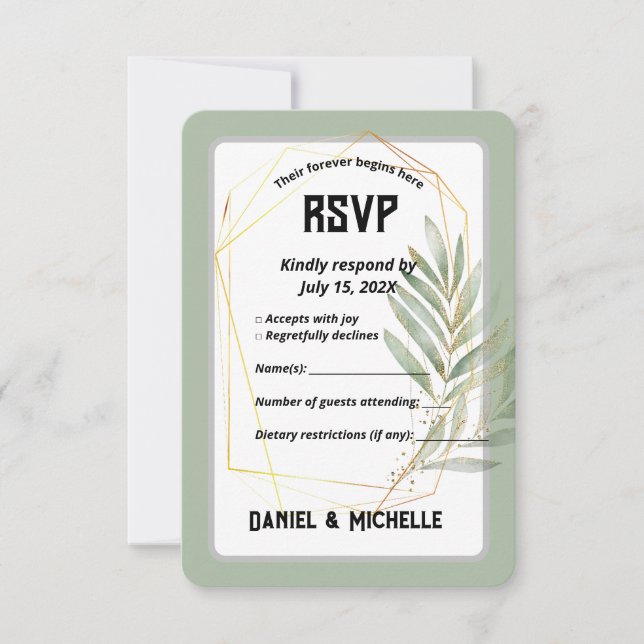 Modern arched Black Guld Bröllop Botanical Theme OSA Kort (Framsida)