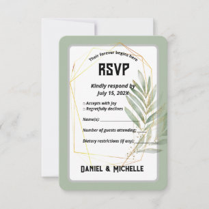 Modern arched Black Guld Bröllop Botanical Theme OSA Kort