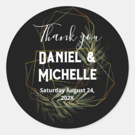 Modern arched Black Guld Bröllop Botanical Theme Runt Klistermärke