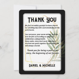 Modern arched Black Guld Bröllop Botanical Theme Tack Kort