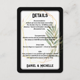 Modern arched Black Guld Bröllop Botanical Theme Tilläggskort