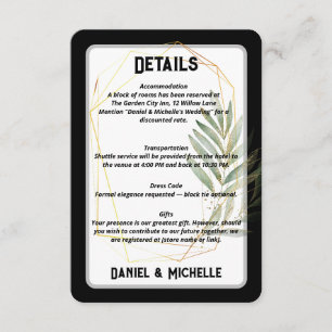 Modern arched Black Guld Bröllop Botanical Theme Tilläggskort