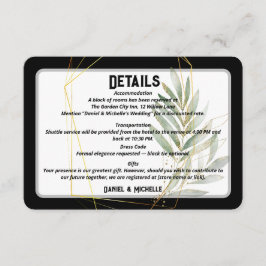 Modern arched Black Guld Bröllop Botanical Theme Tilläggskort