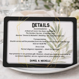 Modern arched Black Guld Bröllop Botanical Theme Tilläggskort