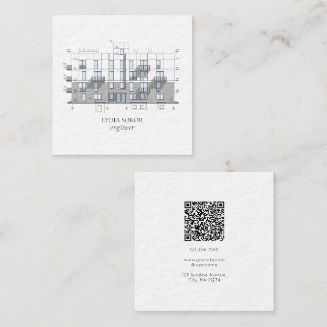 Modern Architect Blueprint Business Card Fyrkantigt Visitkort (Fram/baksida)