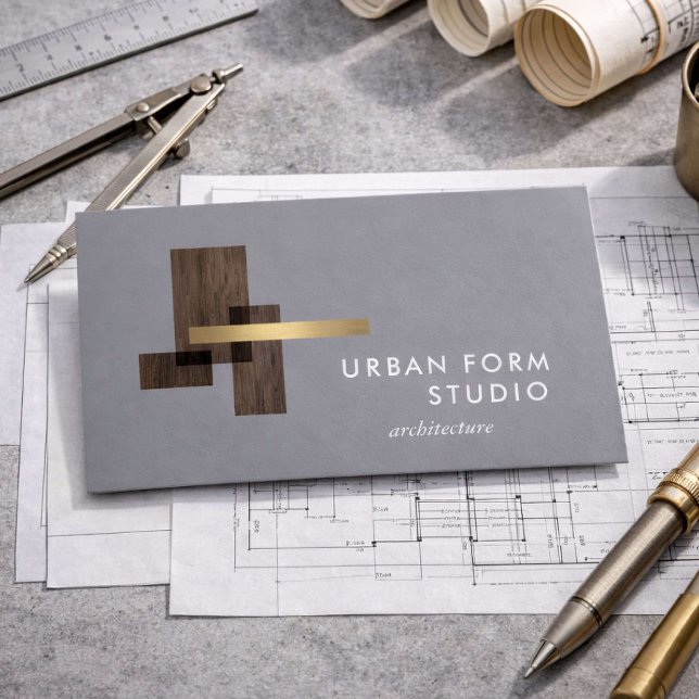 Modern Architect Wood Logo Gray Visitkort (Skapare uppladdad)