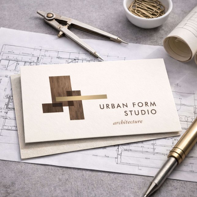 Modern Architect Wood Logo Ivory Visitkort (Skapare uppladdad)