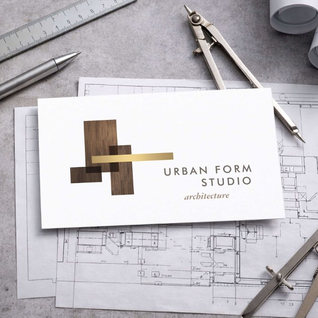 Modern Architect Wood Logo Visitkort (Skapare uppladdad)