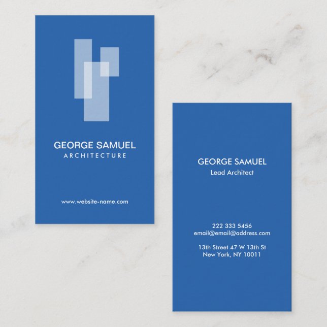 Modern Architectural Blocks Logo White/Blue Visitkort (Fram/baksida)