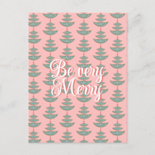 Modern årgång jul mönster i träd på persikor helg vykort (Framsida)