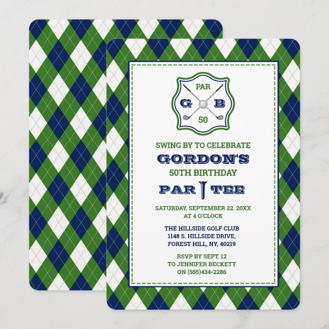Modern Argyle Mönster Golf i alla åldrar Inbjudningar (Fram/baksida)