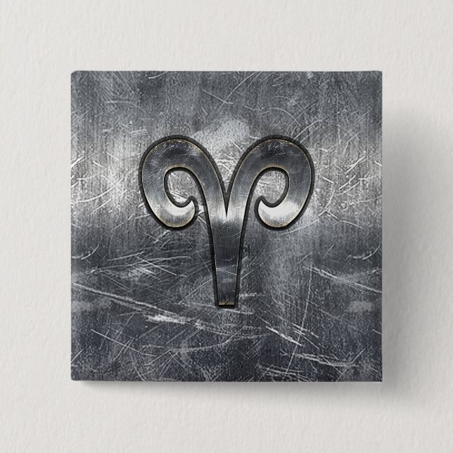 Modern Aries Zodiac Sign Grunge Distress Stil Knapp (Framsida)