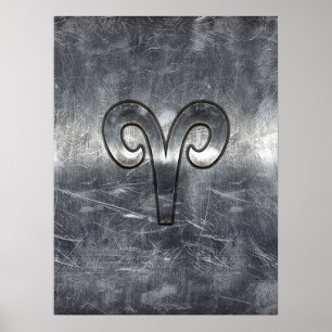 Modern Aries Zodiac Sign Grunge Distress Stil Poster