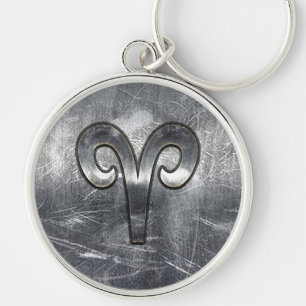 Modern Aries Zodiac Sign Grunge Distress Stil Rund Silverfärgad Nyckelring