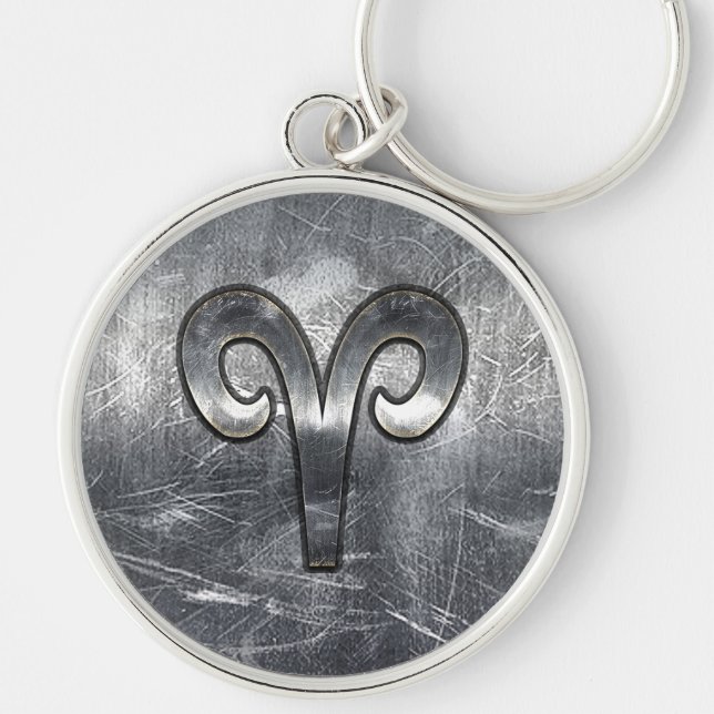 Modern Aries Zodiac Sign Grunge Distress Stil Rund Silverfärgad Nyckelring (Framsidan)