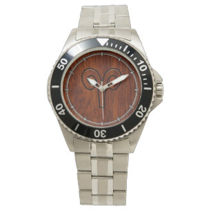 Modern Aries Zodiac Symbol i Mahogany som print Armbandsur