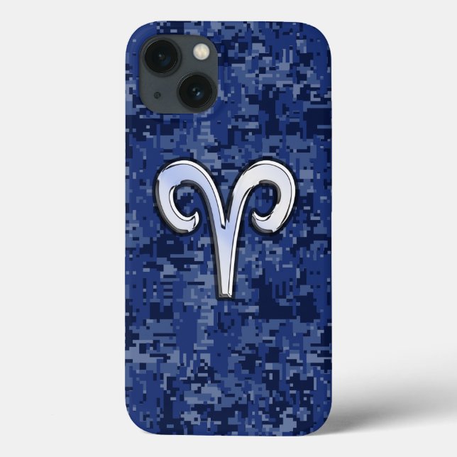 Modern Aries Zodiac Symbol Navy Blue Digital Camo (Baksida)