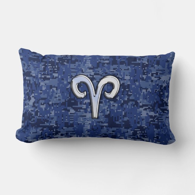 Modern Aries Zodiac Symbol Navy Blue Digital Camo Lumbarkudde (Framsida)