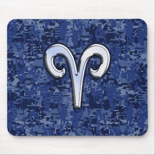Modern Aries Zodiac Symbol Navy Blue Digital Camo Musmatta