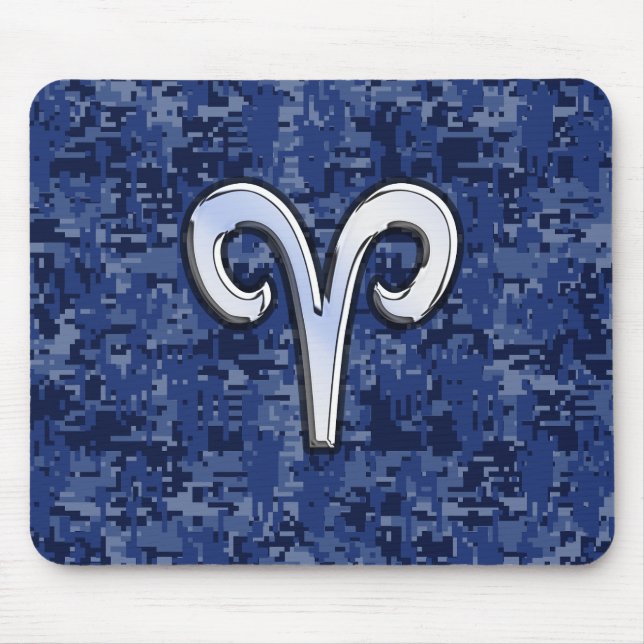 Modern Aries Zodiac Symbol Navy Blue Digital Camo Musmatta (Framsidan)