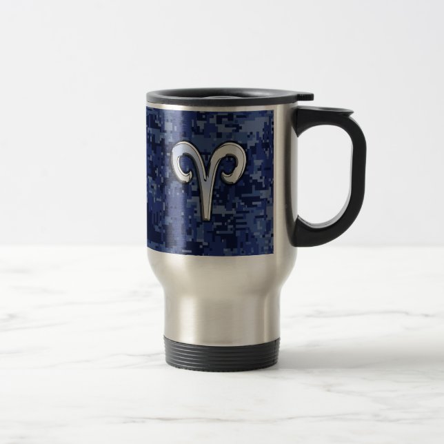 Modern Aries Zodiac Symbol Navy Blue Digital Camo Resemugg (Höger)